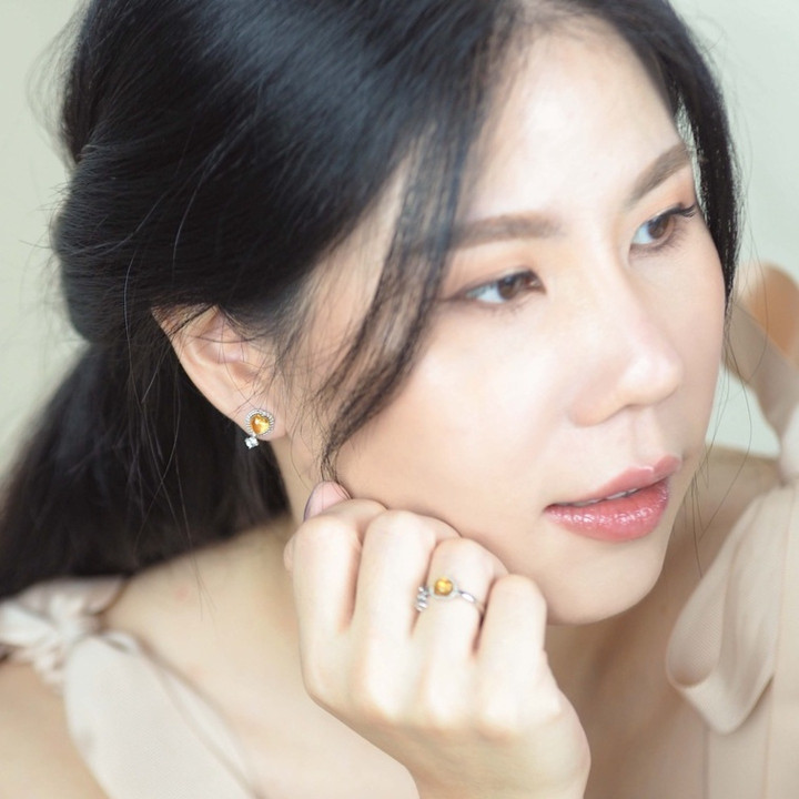 고급 시트린 원석 귀걸이