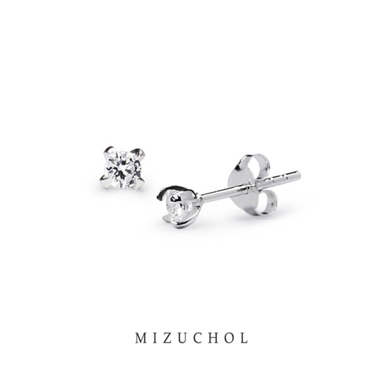 クリスタルダイヤモンド付きスターリングシルバーイヤリング（3mm）