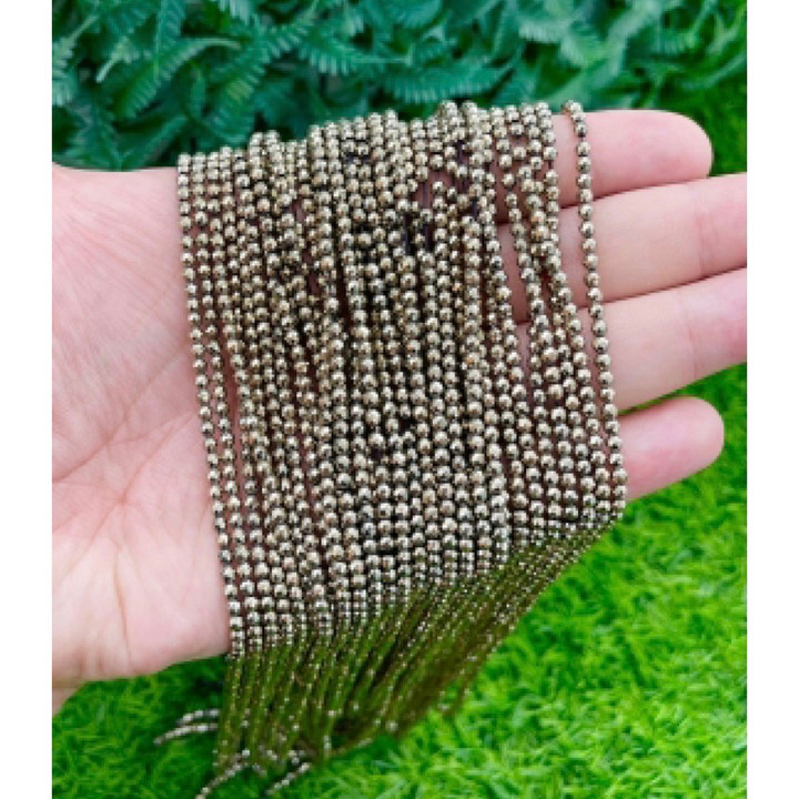 천연 황철석 구슬 - 길이 15.5cm, 2-3mm 면처리, 주얼리 제작용