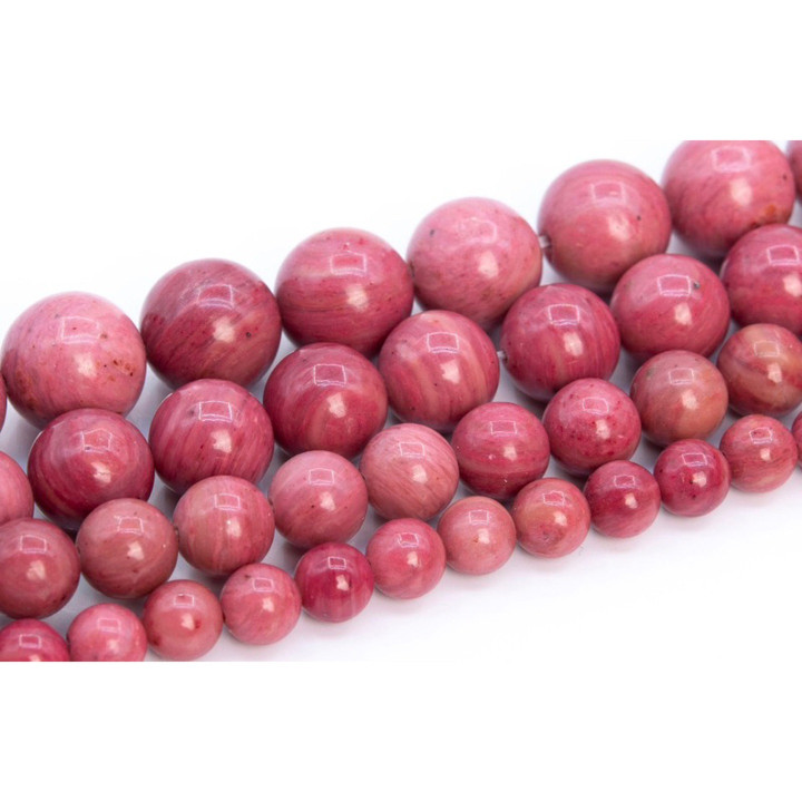 천연 로즈 핑크 로도나이트 비즈 (6-11mm) - 1줄