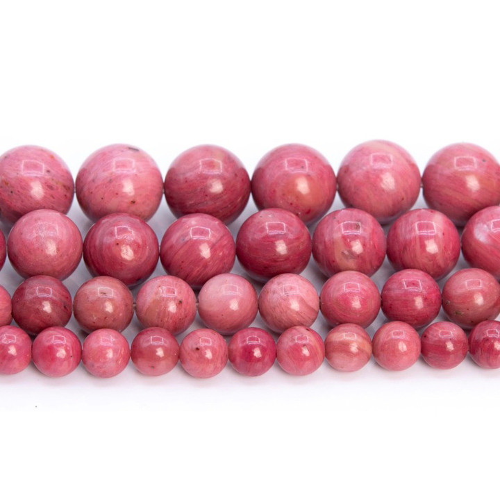 천연 로즈 핑크 로도나이트 비즈 (6-11mm) - 1줄