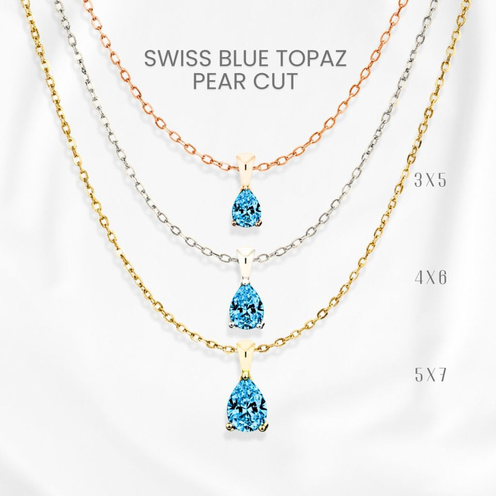 スイスブルートパーズのティアドロップネックレス（スターリングシルバー製）