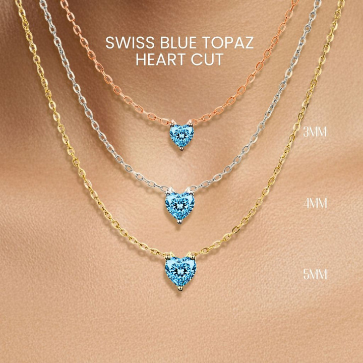 スイスブルートパーズハートペンダントネックレス（スターリングシルバー製）