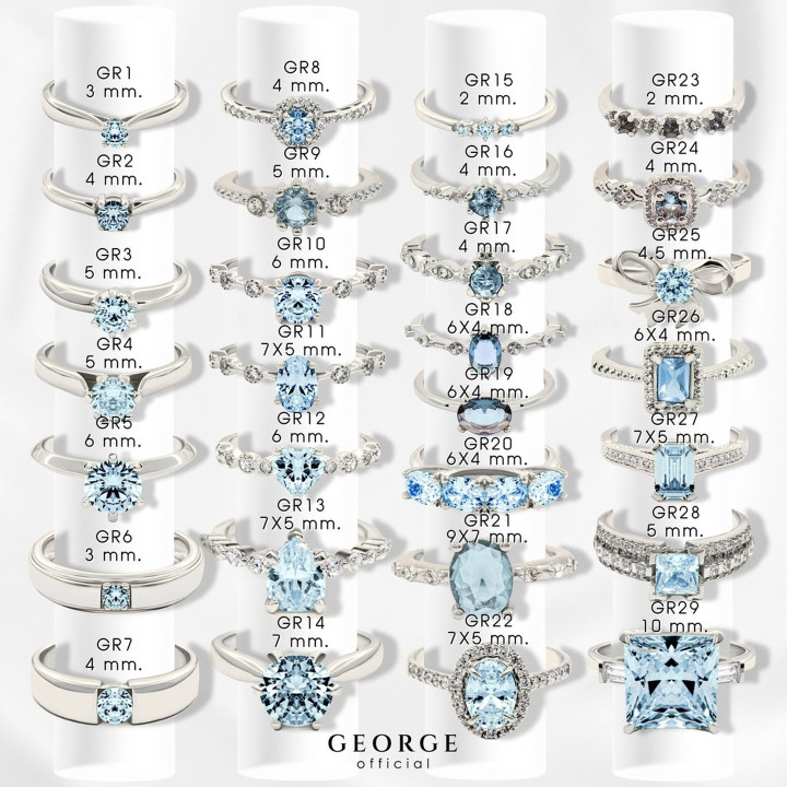 스털링 실버 아쿠아마린 반지 | 맞춤 사이즈 및 선물 세트 | GEORGE Jewelry