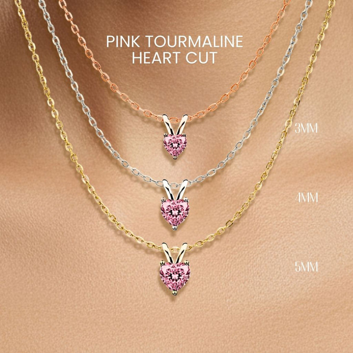 핑크 투르말린 하트 목걸이 | 925 스털링 실버 | GEORGE Jewelry