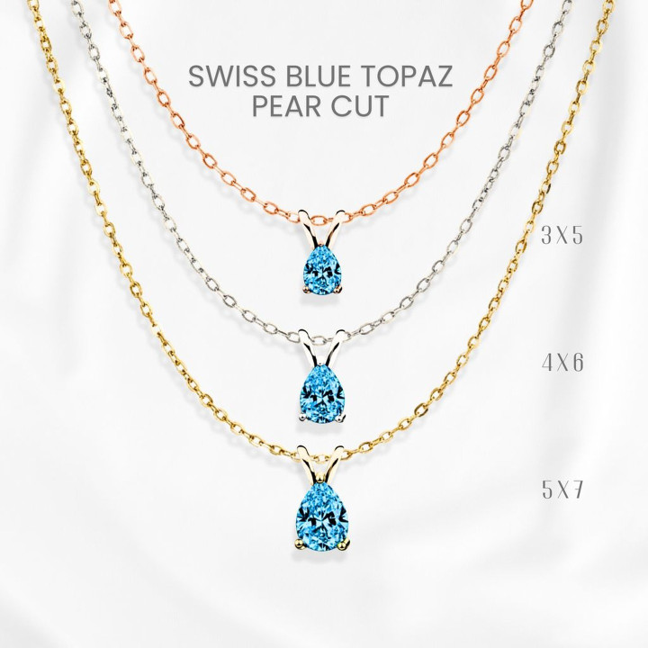 スイスブルートパーズのティアドロップネックレス｜スターリングシルバーとゴールド