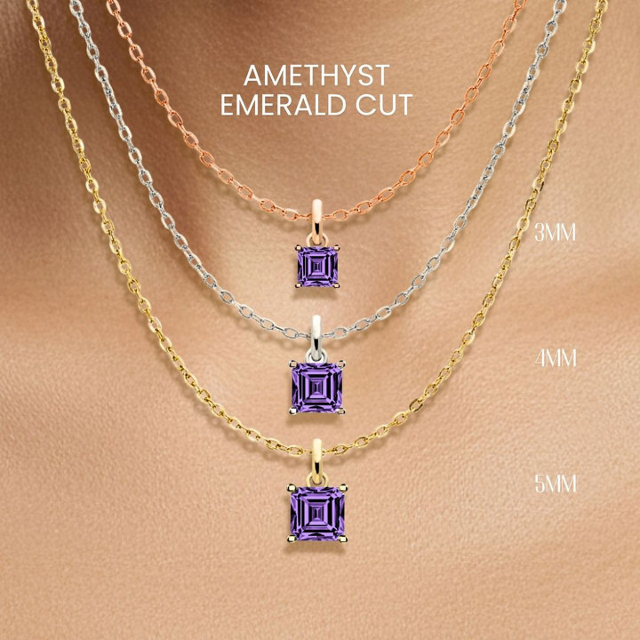 アメジストスクエアネックレス｜スターリングシルバー、ゴールドメッキ　ジョージ製