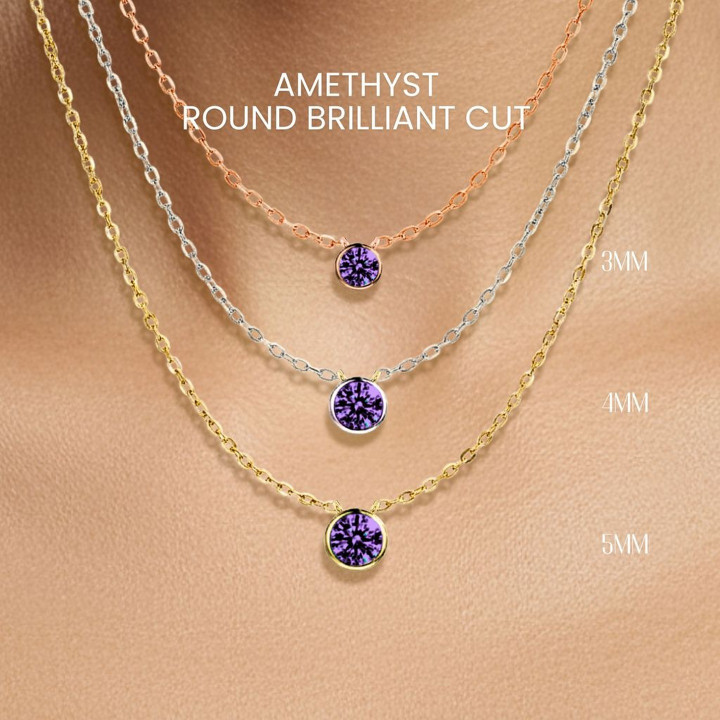 アメジストネックレス｜スターリングシルバー製ペンダント（ゴールドメッキ）