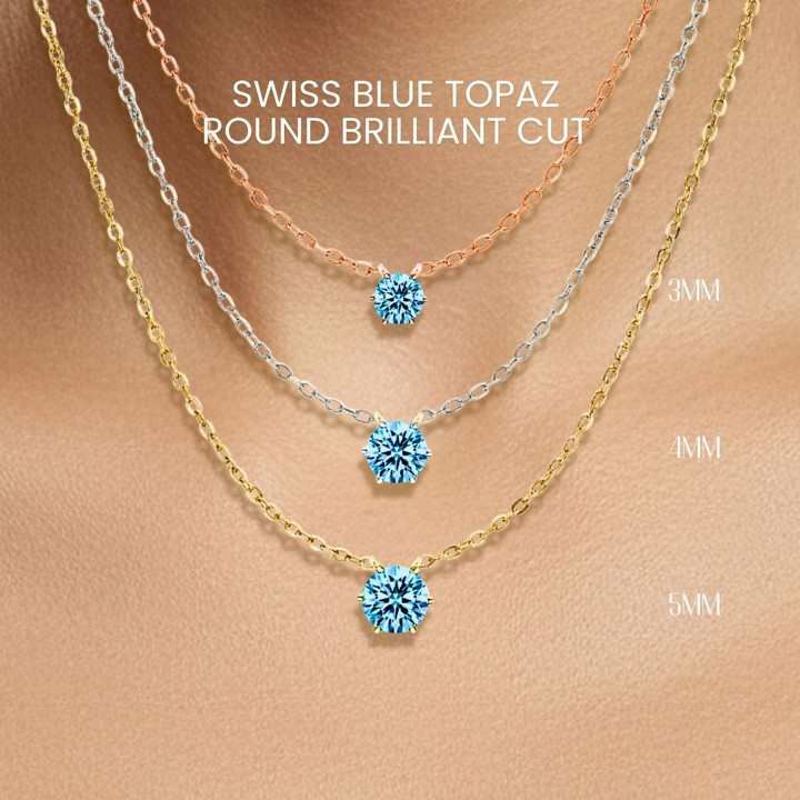 スイスブルートパーズネックレス - スターリングシルバー、クラシックセッティング by GEORGE