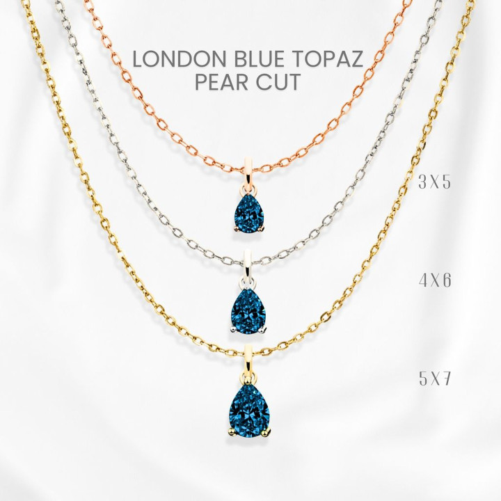 ロンドンブルートパーズ ティアドロップネックレス | スターリングシルバーとゴールドメッキ