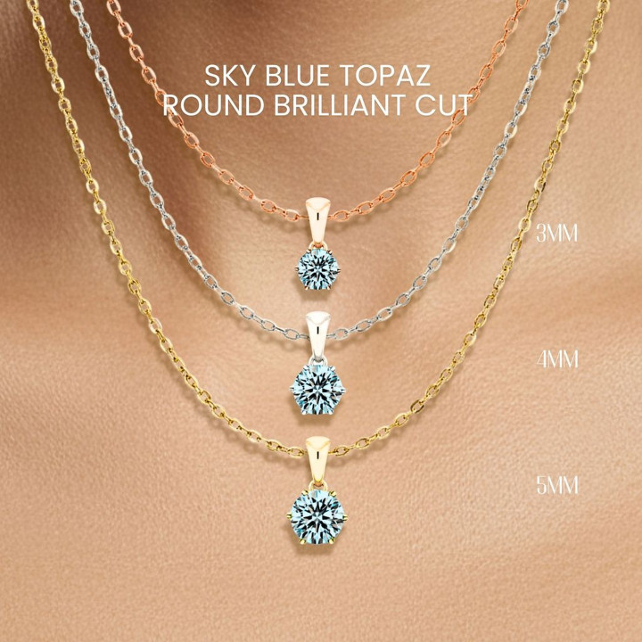 하늘색 토파즈 목걸이 | 스털링 실버, 프롱 세팅 | GEORGE Jewelry