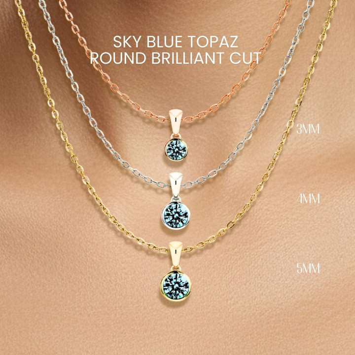 하늘색 토파즈 목걸이 | 스털링 실버, 베젤 세팅, GEORGE Jewelry