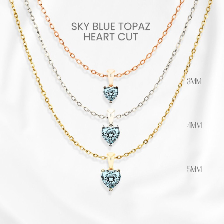블루 토파즈 하트 펜던트 목걸이 | 925 스털링 실버 GEORGE Jewelry