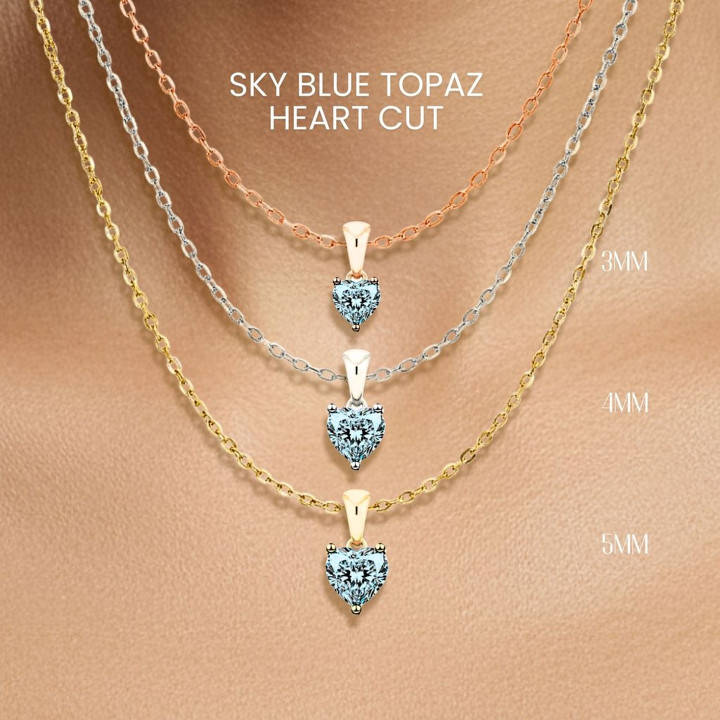 블루 토파즈 하트 펜던트 목걸이 | 925 스털링 실버 GEORGE Jewelry