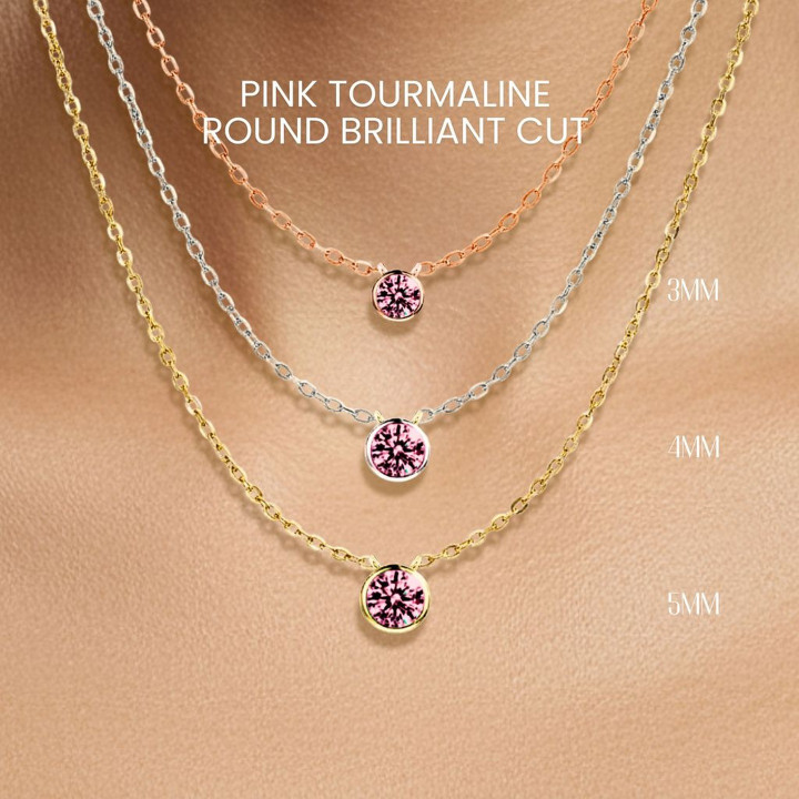 핑크 투르말린 목걸이 | 스털링 실버, 베젤 세팅 펜던트 | GEORGE Jewelry