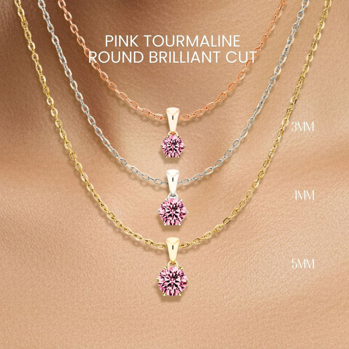 핑크 투르말린 목걸이 | 스털링 실버, 5발 세팅 | GEORGE Jewelry