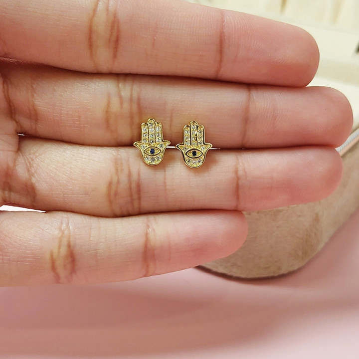 함사(Hamsa)와 악마의 눈(Evil Eye) 귀걸이 - 큐빅 지르코니아(CZ) 컬렉션, 보호와 행운을 가져다줍니다